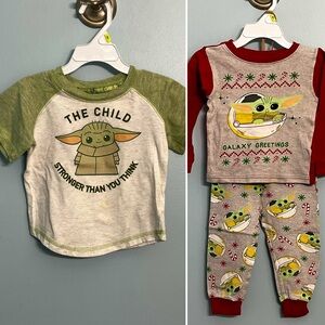 Gender Neutral Infant 24 Month Mandalorian Star Wars Yoda Shirt & Pajama Set